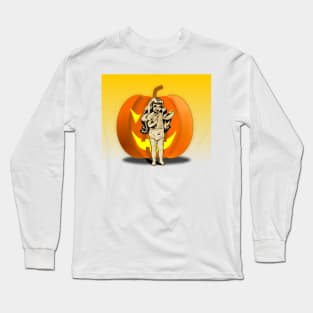 baby bottle doll and pumpkin on halloween Long Sleeve T-Shirt